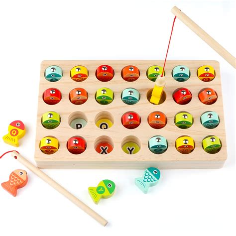 Wondertoys Wooden Magnetic Fishing Game, Fine Motor.
